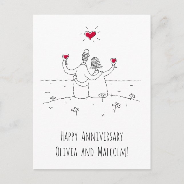 Happy Wedding Anniversary Red Heart Married Couple Postcard (Front)