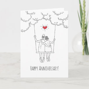 Happy Wedding Anniversary Red Heart Swing Couple   Card