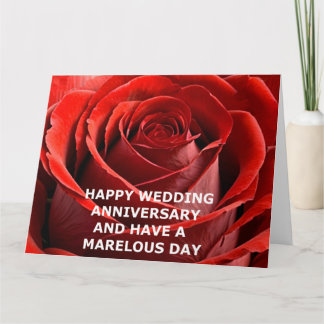 HAPPY  WEDDING ANNIVERSARY RED ROSE CARD 