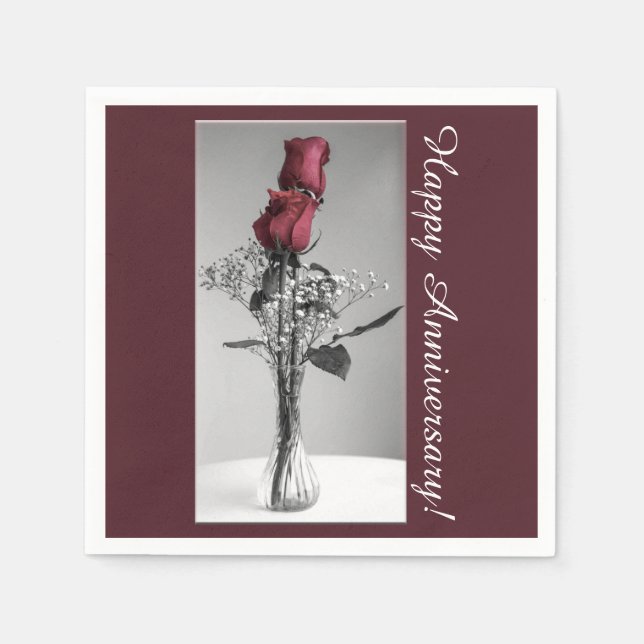 Happy Wedding Anniversary | Red Roses Photograph Napkin (Front)