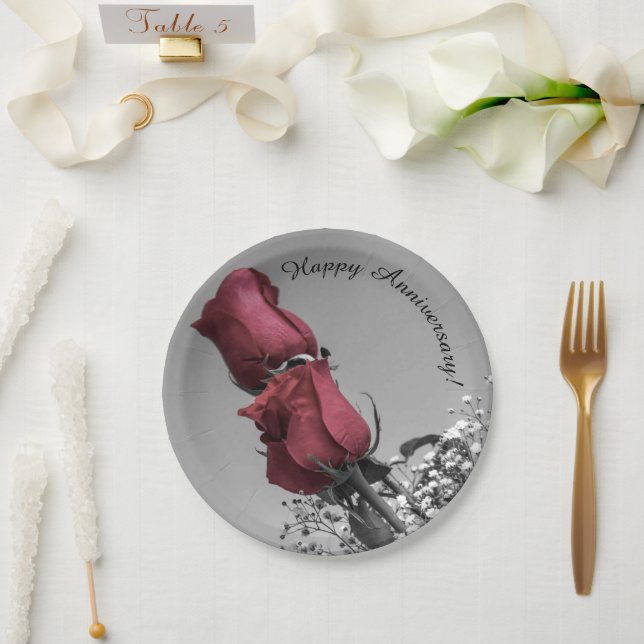 Happy Wedding Anniversary | Red Roses Photograph Paper Plate (Wedding)