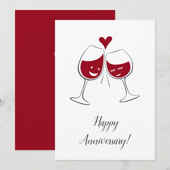 Happy Wedding Anniversary Red Wine Heart Card (Front/Back)