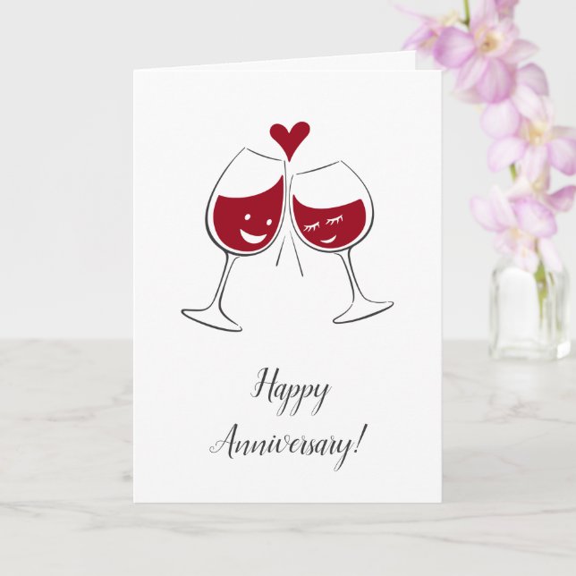 Happy Wedding Anniversary Red Wine Heart Card (Orchid)