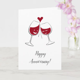 Happy Wedding Anniversary Red Wine Heart Card