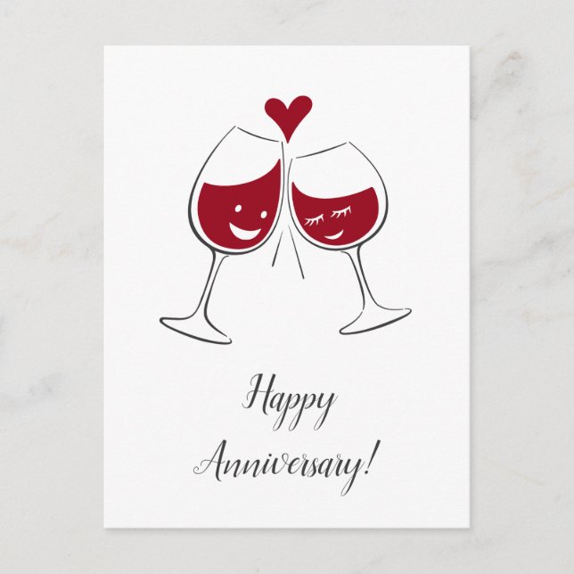 Happy Wedding Anniversary Red Wine Heart Card (Front)