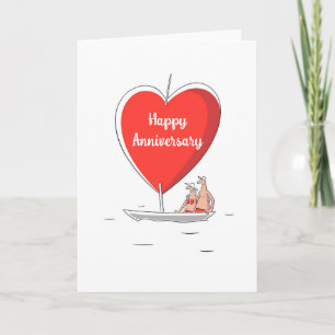 Happy Wedding Anniversary Sailboat Red Heart Card