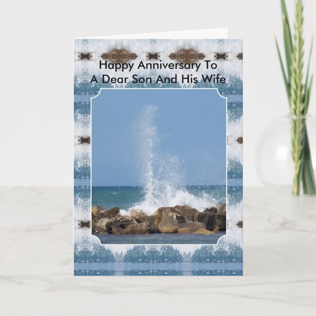 Happy Wedding Anniversary Son And Wife Sea Card (Front)