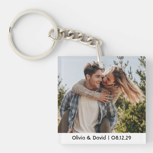 Happy Wedding Couple Photo Key Ring (Front)
