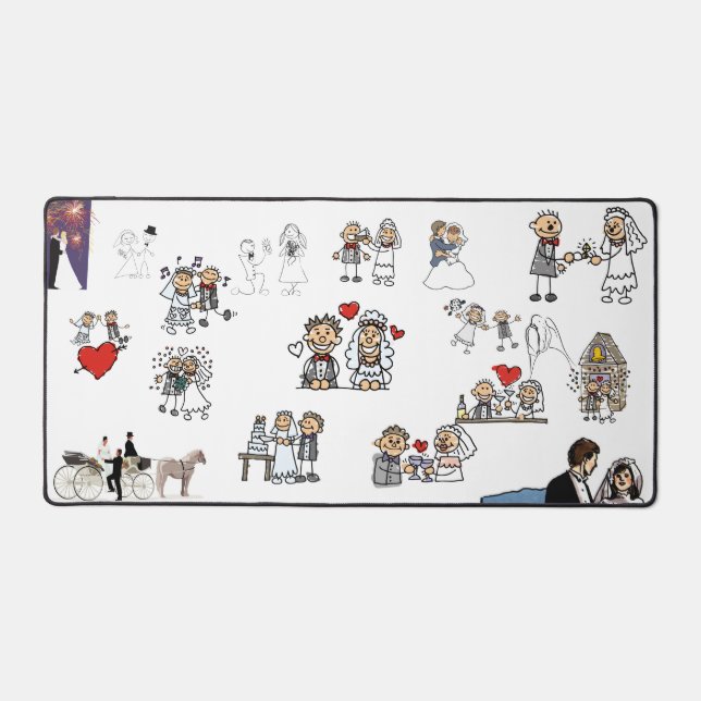 Happy Wedding Couples Characters Collage Desk Mat (Front)