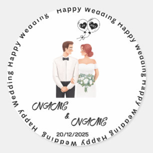 Happy Wedding Custom Name Classic Round Sticker