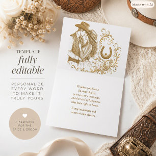Happy Wedding Day Gold Western Greeting Card