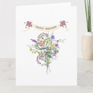 Happy Wedding Elegant Floral Bouquet Card
