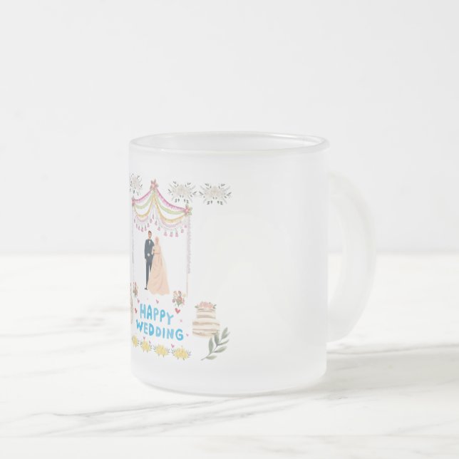 Happy wedding frosted glass coffee mug (Front Right)