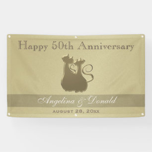 Happy Wedding Gold Anniversary , Cat Couple Banner