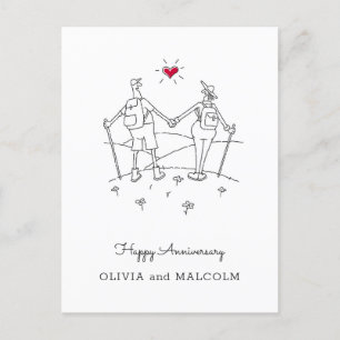 Happy Wedding Hiking Anniversary Red Heart Postcard