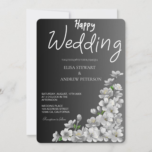 Happy Wedding Romantic Floral Wedding Invitation (Front)
