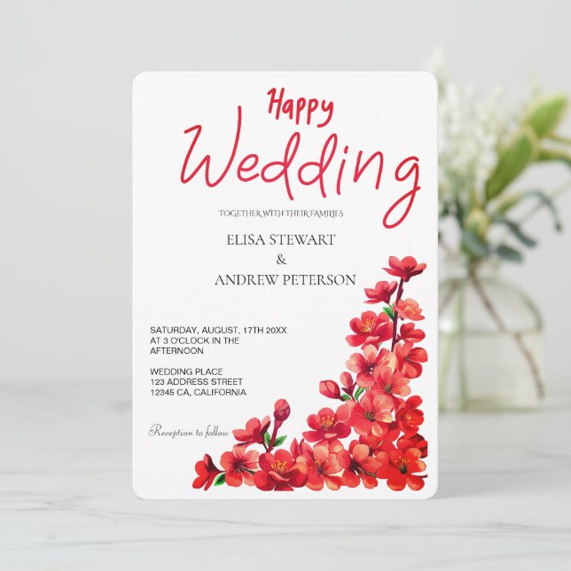 Happy Wedding Romantic Floral Wedding Invitation (Standing Front)