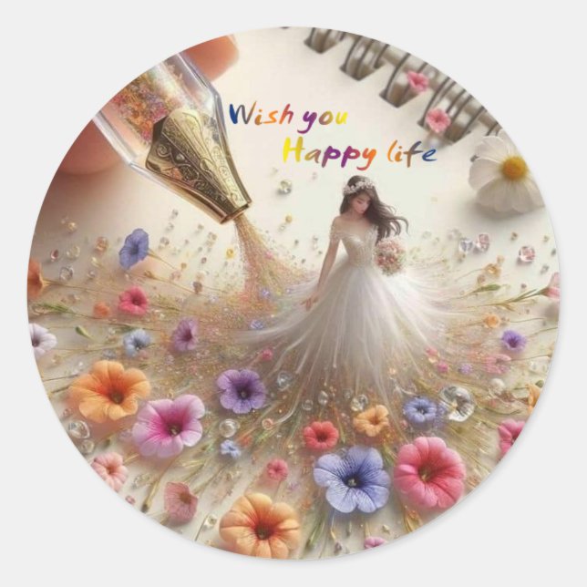 Happy Wedding Round Stickers (Front)