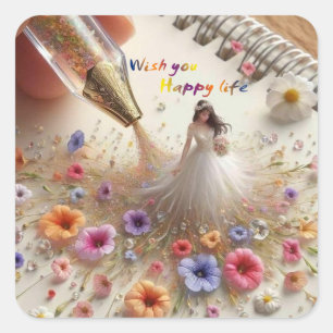 Happy Wedding Square Stickers