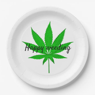 Happy Weeding Wedding Pun Paper Plate