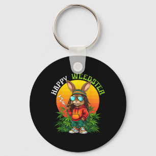 Happy Weedster Easter Bunny Smoking Weed Funny Men Key Ring