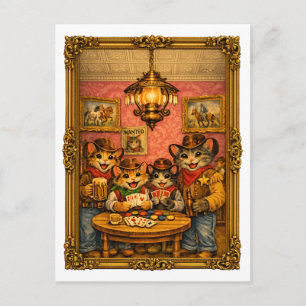 Happy Western Cowboy Cats Saloon Scene  Postcard