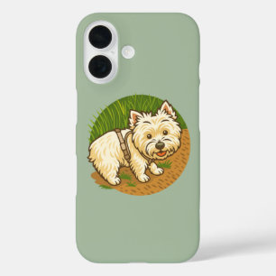 Happy Westie on Nature Trail iPhone 16 Case