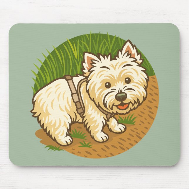 Happy Westie on Nature Trail Mouse Mat (Front)