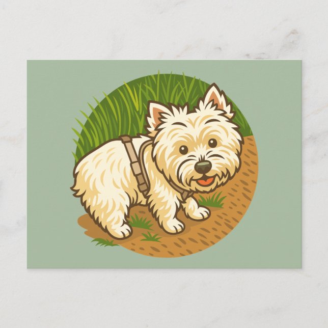 Happy Westie on Nature Trail Postcard (Front)