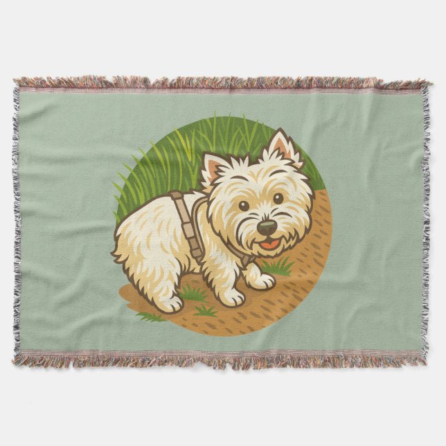 Happy Westie on Nature Trail Throw Blanket (Front)
