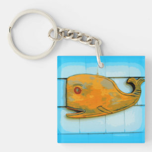 happy whale blue key ring