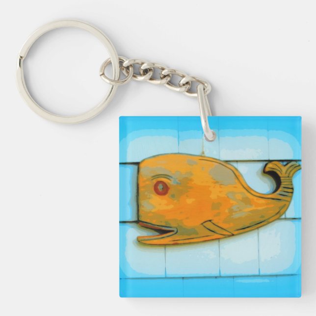 happy whale blue key ring (Front)