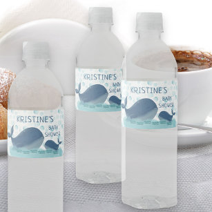 Happy Whale Ocean Bubbles Personalised Baby Shower Water Bottle Label