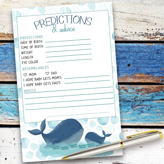 Happy Whales Baby Shower Prediction and Advice (Baby Shower advice card from my Happy Whale collection. Message if you need different items.)