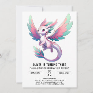 Happy Whimsical Dragon Birthday Invitation