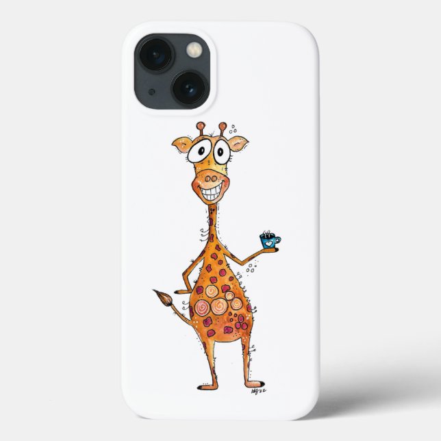 Happy Whimsical Giraffe Drinking Coffee Case-Mate iPhone Case (Back)