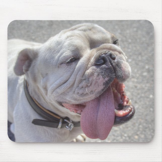 Happy White Bulldog Mouse Mat (Front)
