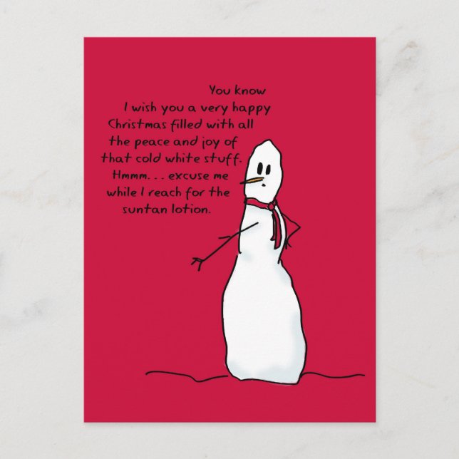 Happy White Christmas from Sarcastic Snowman Holiday Postcard (Front)