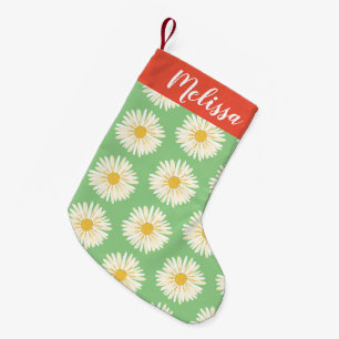 Happy White Daisies Pattern CUSTOM Small Christmas Stocking