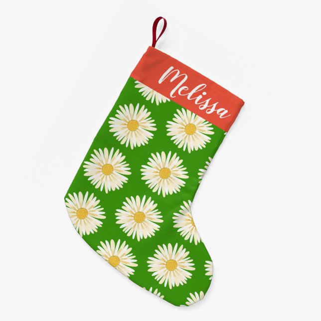 Happy White Daisies Pattern CUSTOM Small Christmas Stocking (Front (Hanging))
