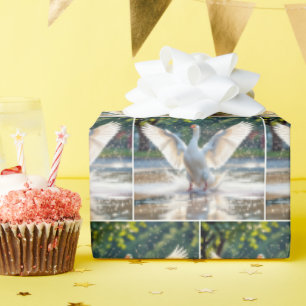 Happy White Goose In a Splash Pad Wrapping Paper