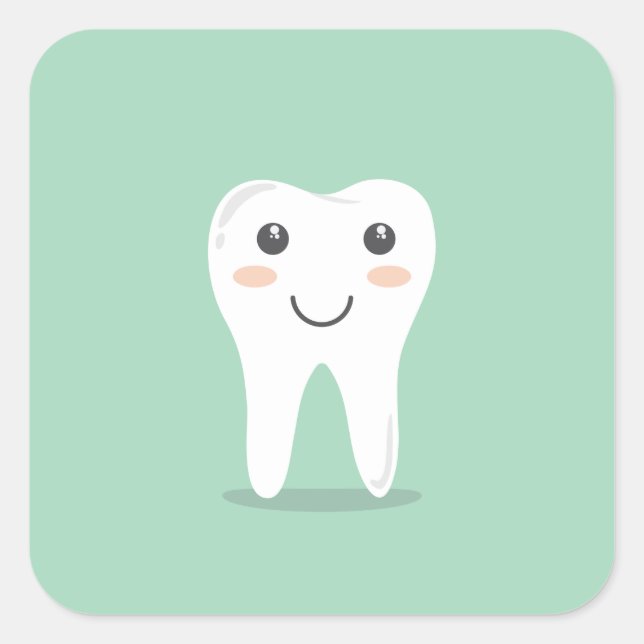 Happy White Kawaii Cartoon Sweet Tooth Character Square Sticker (Front)