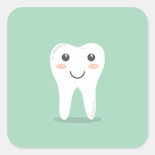 Happy White Kawaii Cartoon Sweet Tooth Character Square Sticker