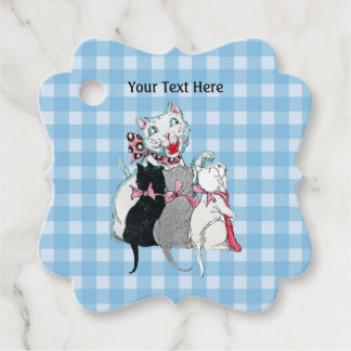 Happy White Mother Cat With Three Kittens Plaid Favour Tags