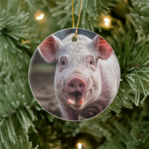 Happy White Pig Tongue Poke, Ceramic Tree Decoration