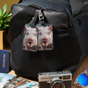 Happy White Pig Tongue Poke, Luggage Tag