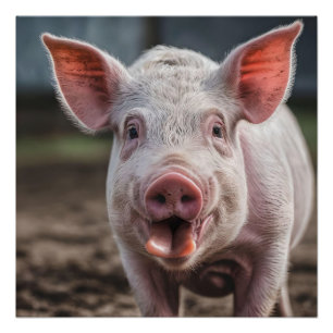 Happy White Pig Tongue Poke,  Poster