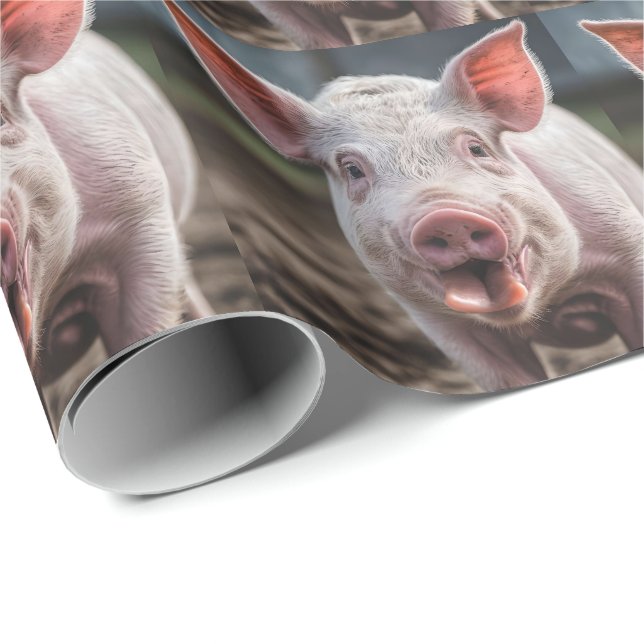 Happy White Pig Tongue Poke,  Wrapping Paper (Roll Corner)