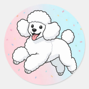 Happy White Poodle Cartoon Classic Round Sticker