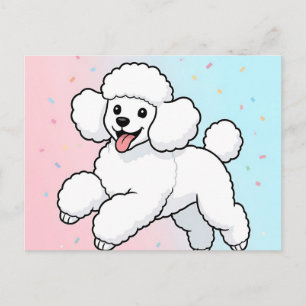 Happy White Poodle Cartoon Postcard